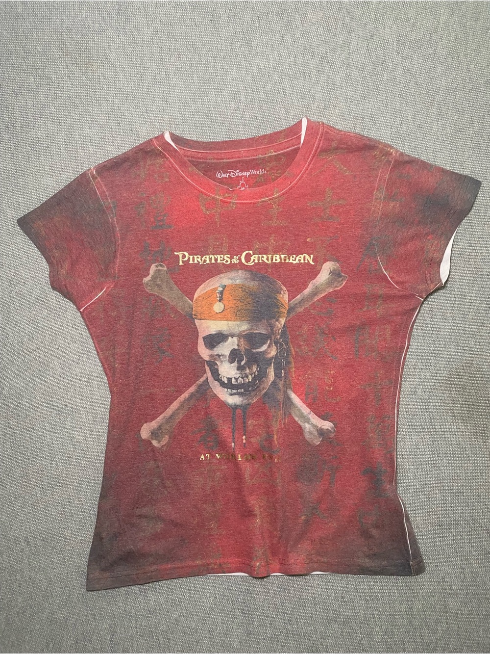 Disney Red Pirates of the Caribbean Skull Graphic Tee